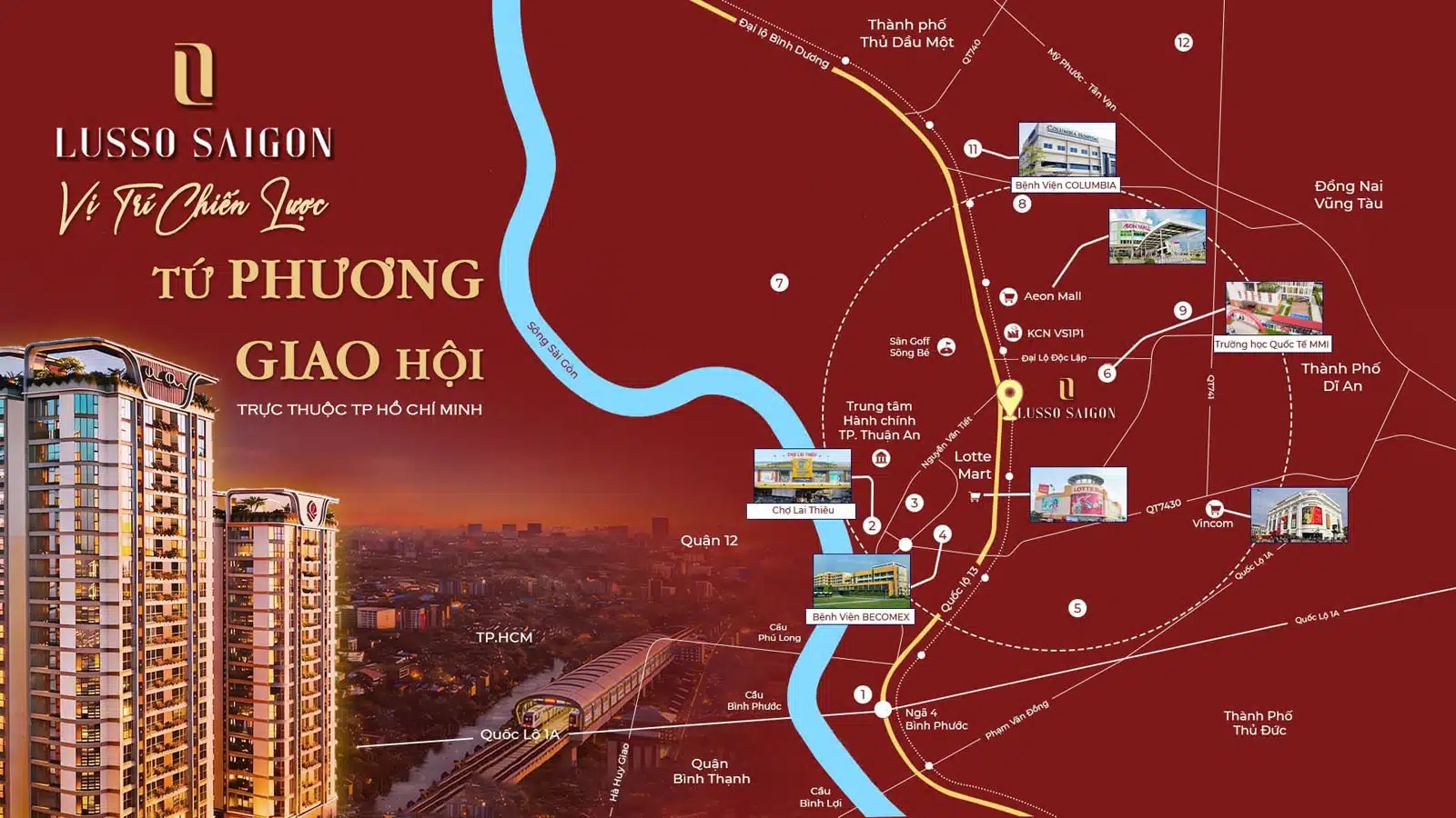 Vị trí Lusso Saigon — Tứ Phương Giao Hội Thuận An